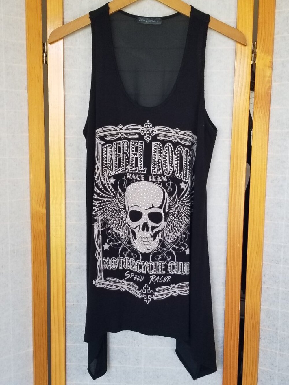 Vocal Black Biker Tank Top Crystal Skull Sz Medium Voice of California USA Made